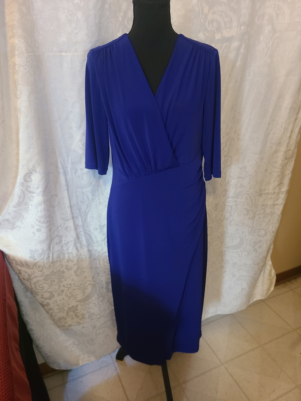 Elegant Royal Blue Wrap Midi Dress